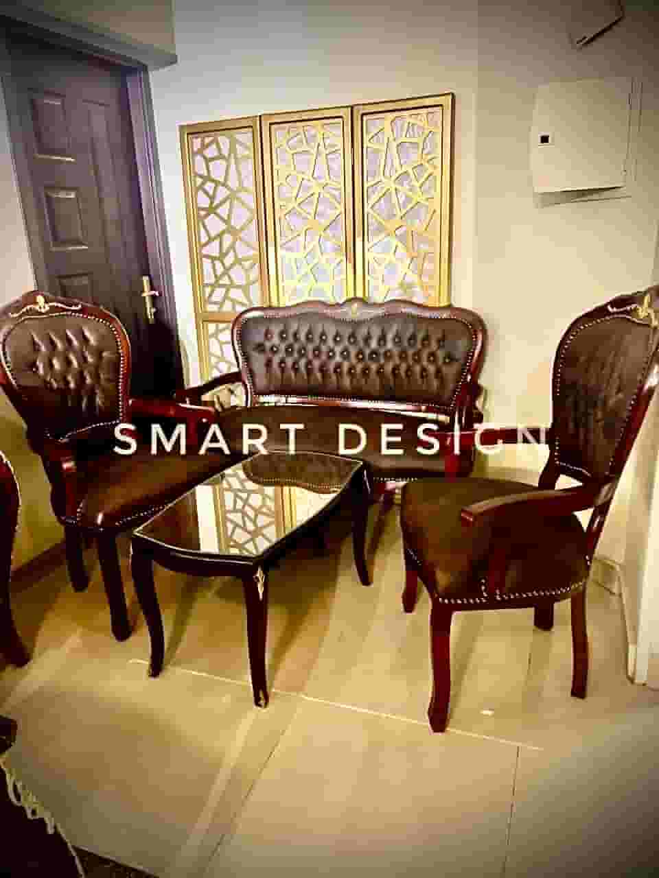 A red beech wood reception set with copper lined with captonian leather imported from Smart Design for office furniture