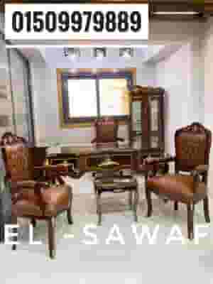 Classic desk, red beech wood desk with copper