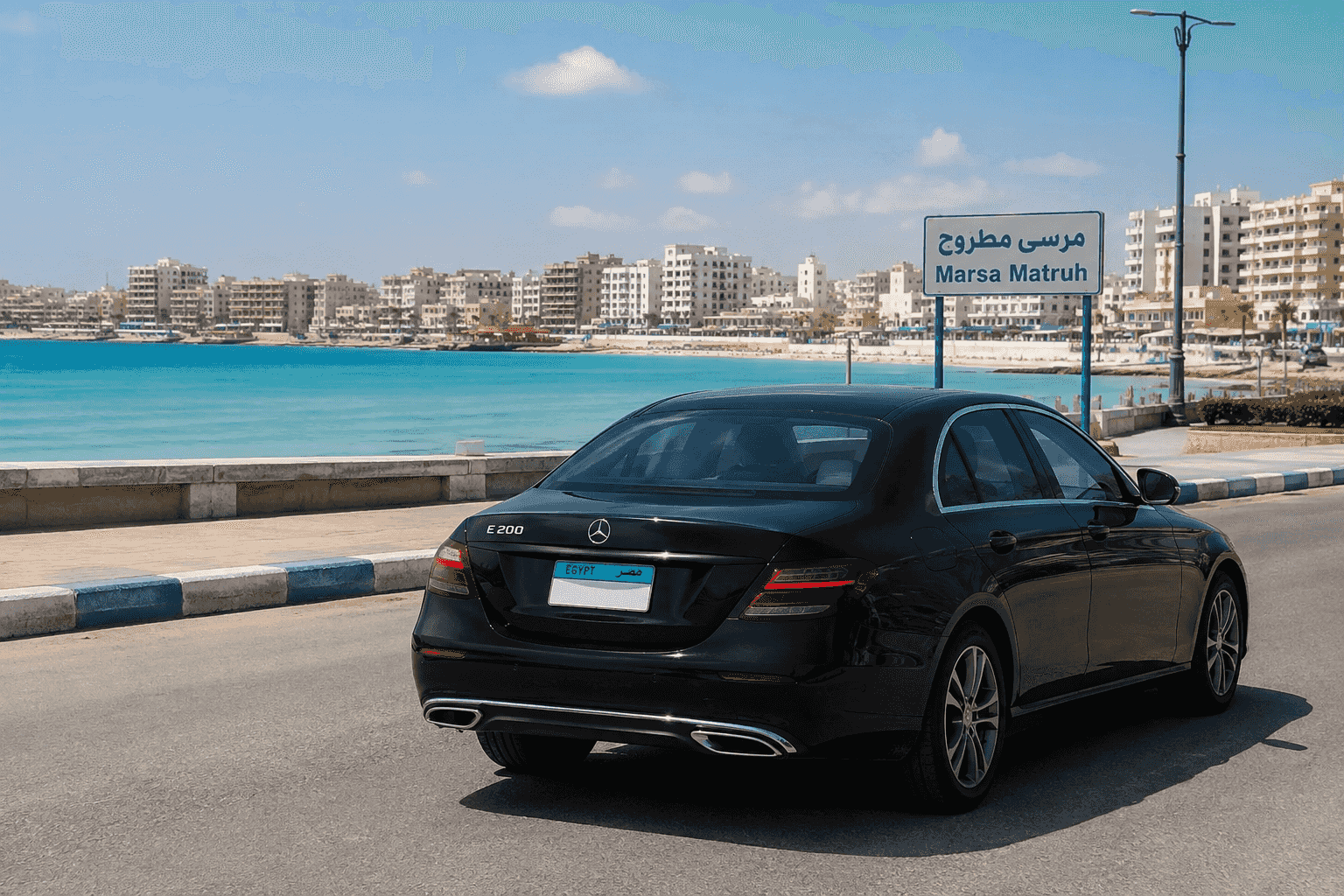 سيارة سائق تنفيذي: من مطار CAI إلى الساحل الشمالي (Mercedes E200)