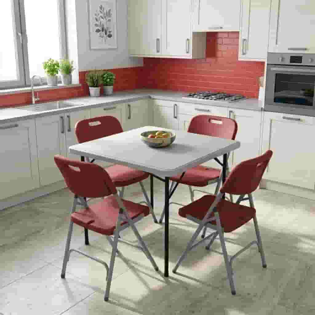 SunBoat Heavy-Duty 5-Piece Square Portable Folding Set, featuring an 88 cm table and four vibrant red chairs