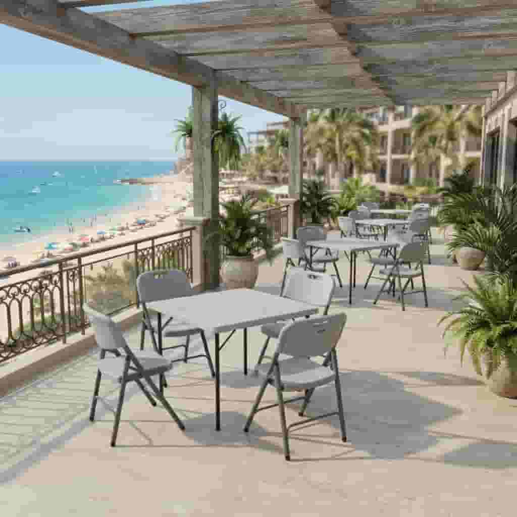 SunBoat Heavy-Duty 5-Piece Square Portable Folding Set, featuring an 88 cm table and four vibrant Grey chairs