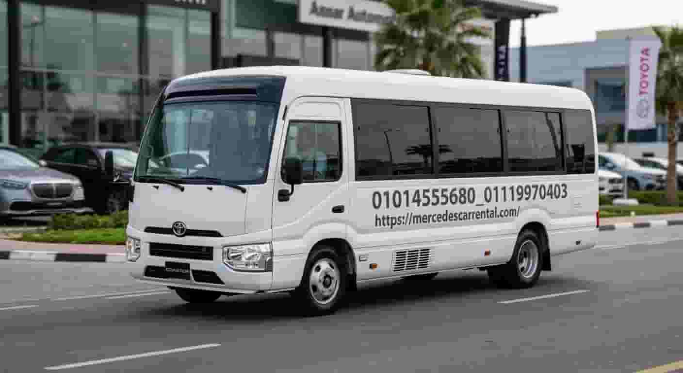 Rent a luxury Toyota Coaster for conferences and official delegations with professional-looking drivers and road experience.
