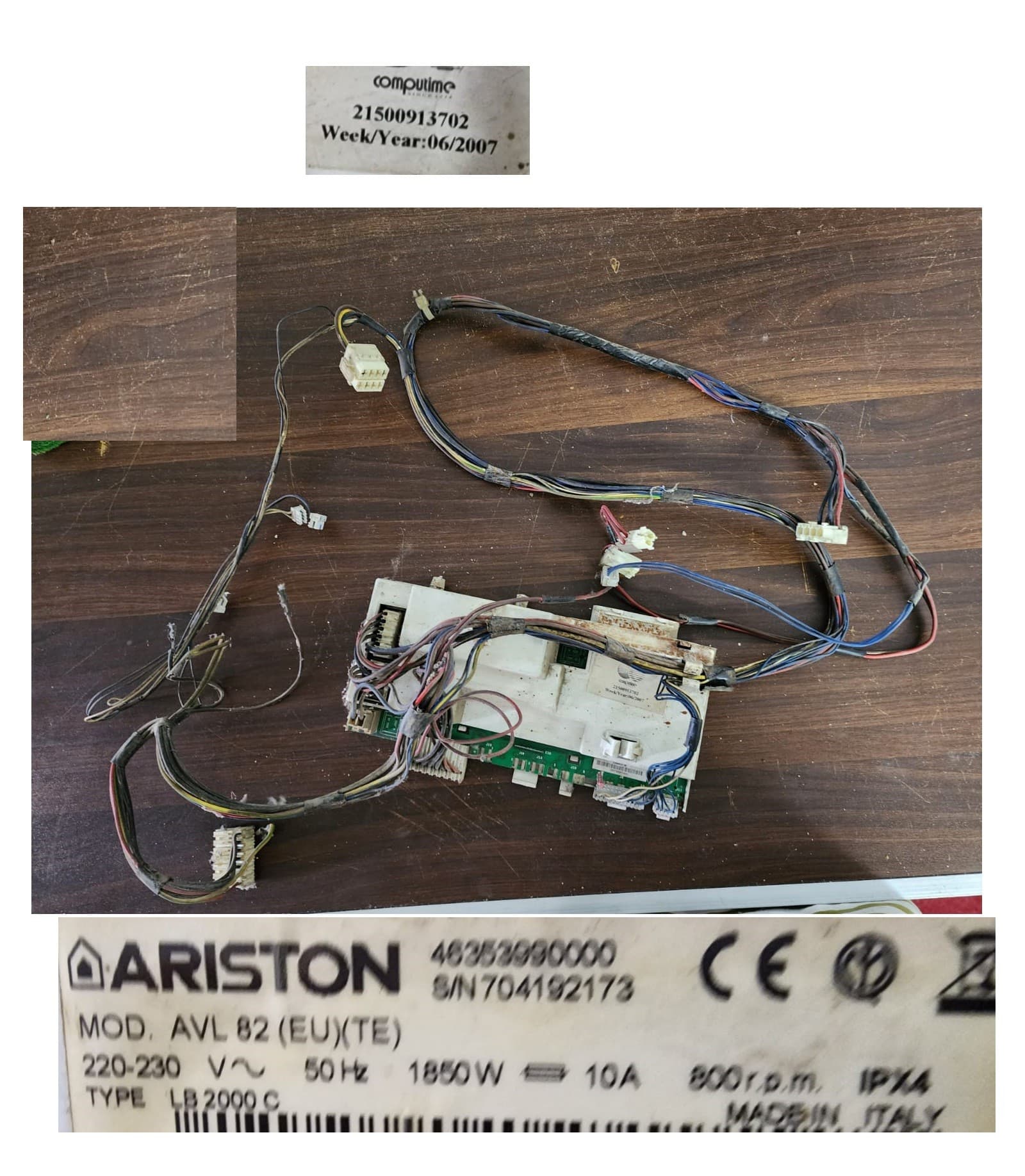 Ariston 5 K Italian washing machine and the operating card is for the same washing machine 0