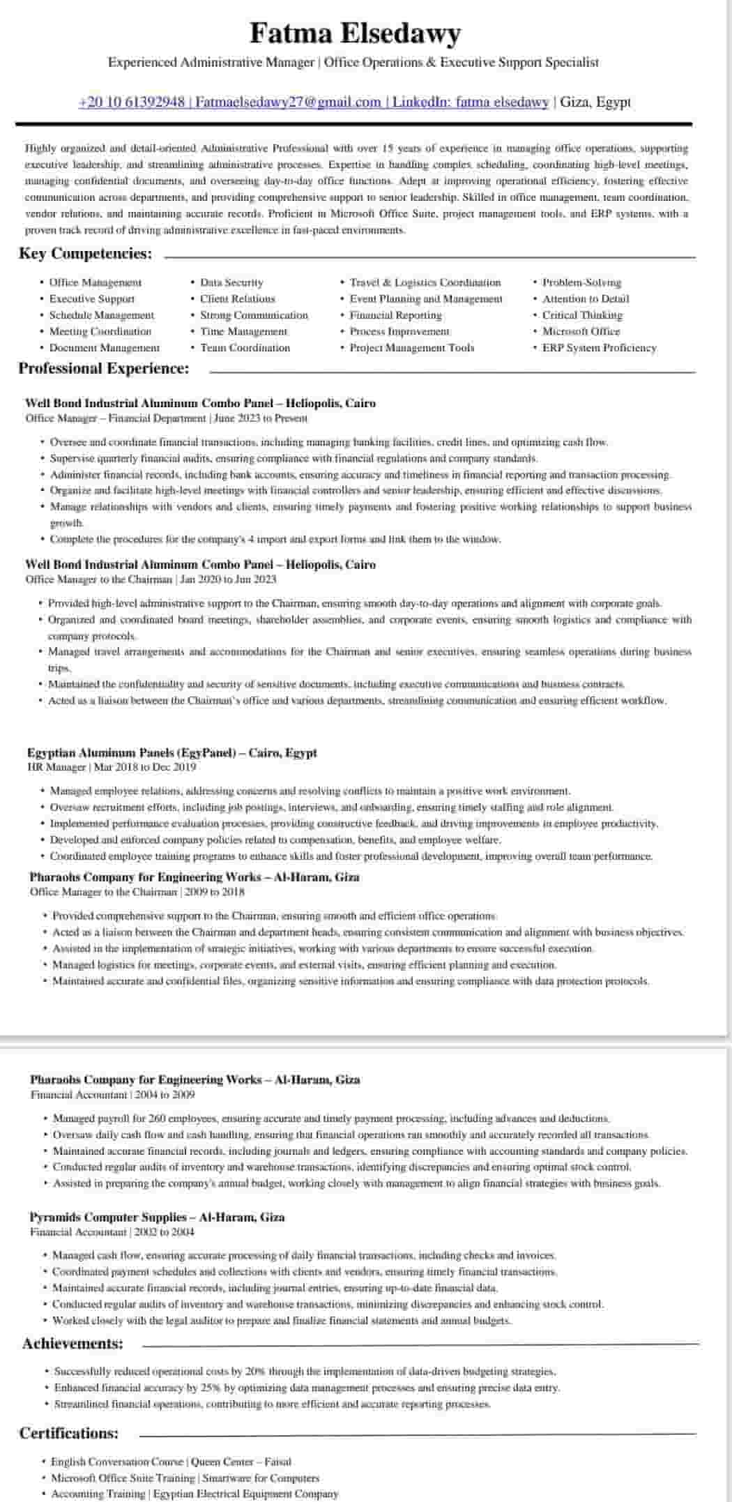 Office manager or executive director Office manager or executive director