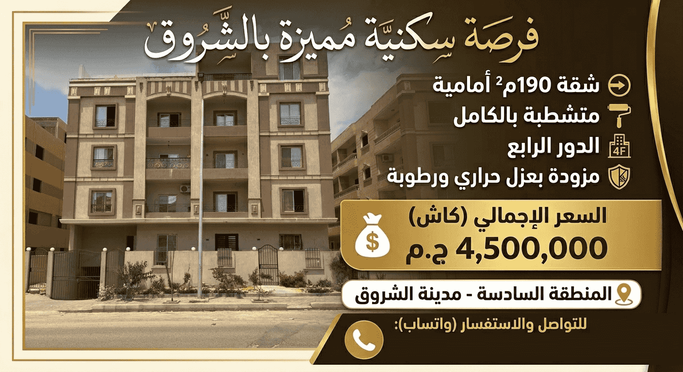 Immediate delivery of a 190m finished apartment in front of me in El Shorouk Immediate delivery of a 190m finished apartment in front of me in El Shorouk