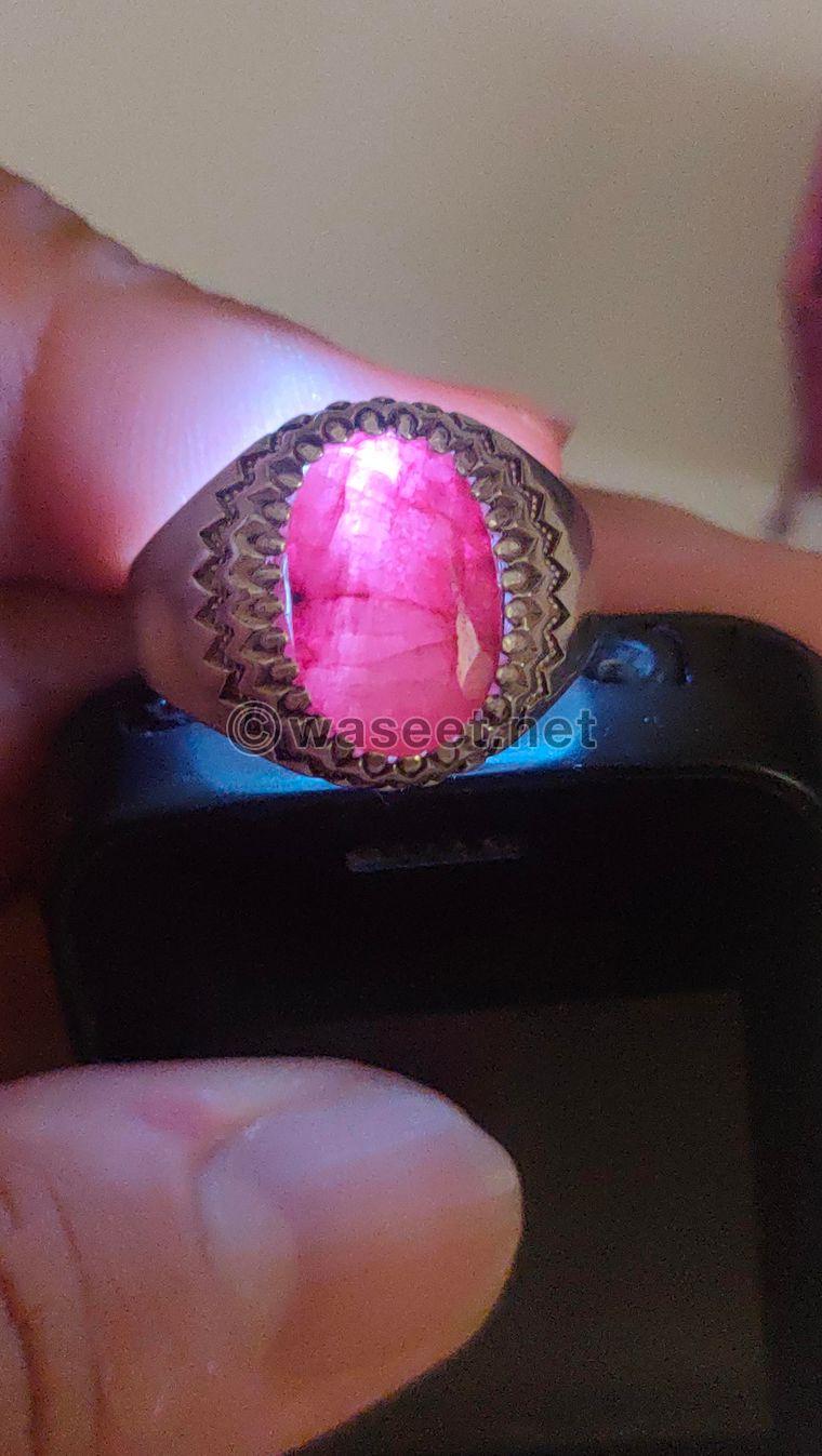 أناقة تحفة فنية خاتم فضة مع حجر ياقوت هندي   1