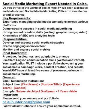 Social Media Marketing Expert Needed in Cairo