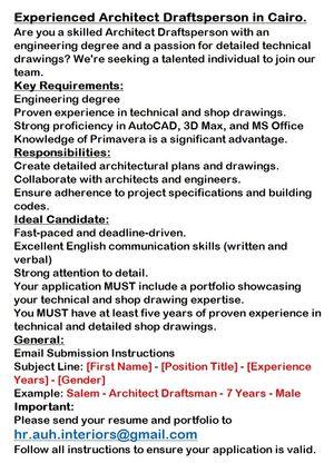 Experienced Architect Draftsperson in Cairo